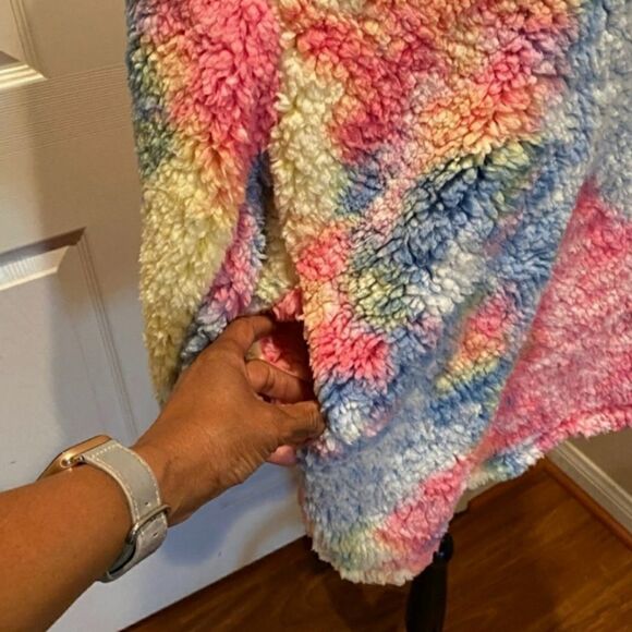 Multi Color Tie Dyed Teddy Pullover Jacket - Sz S - Picture 4 of 4